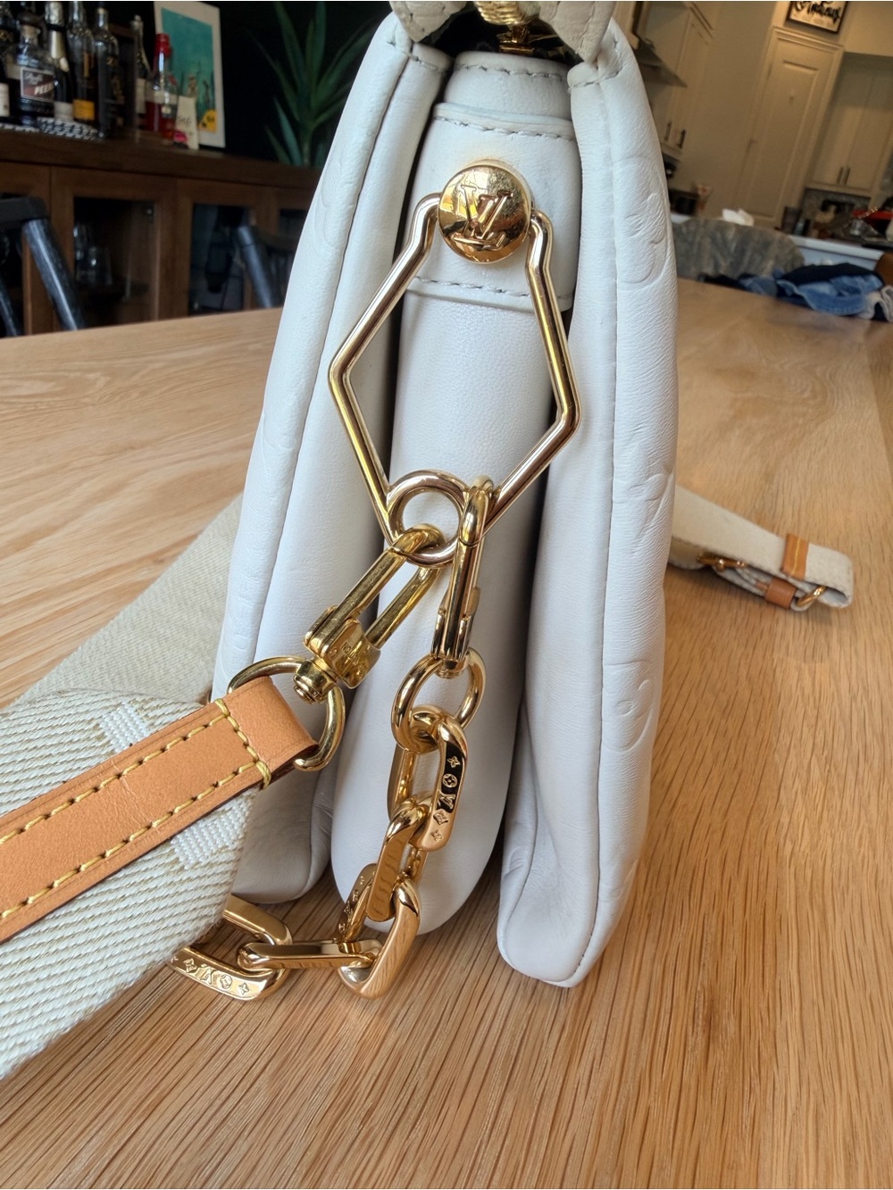 Louis Vuitton Cream Embossed Monogram Chain & Canvas Strap Crossbody - Picture 3 of 6